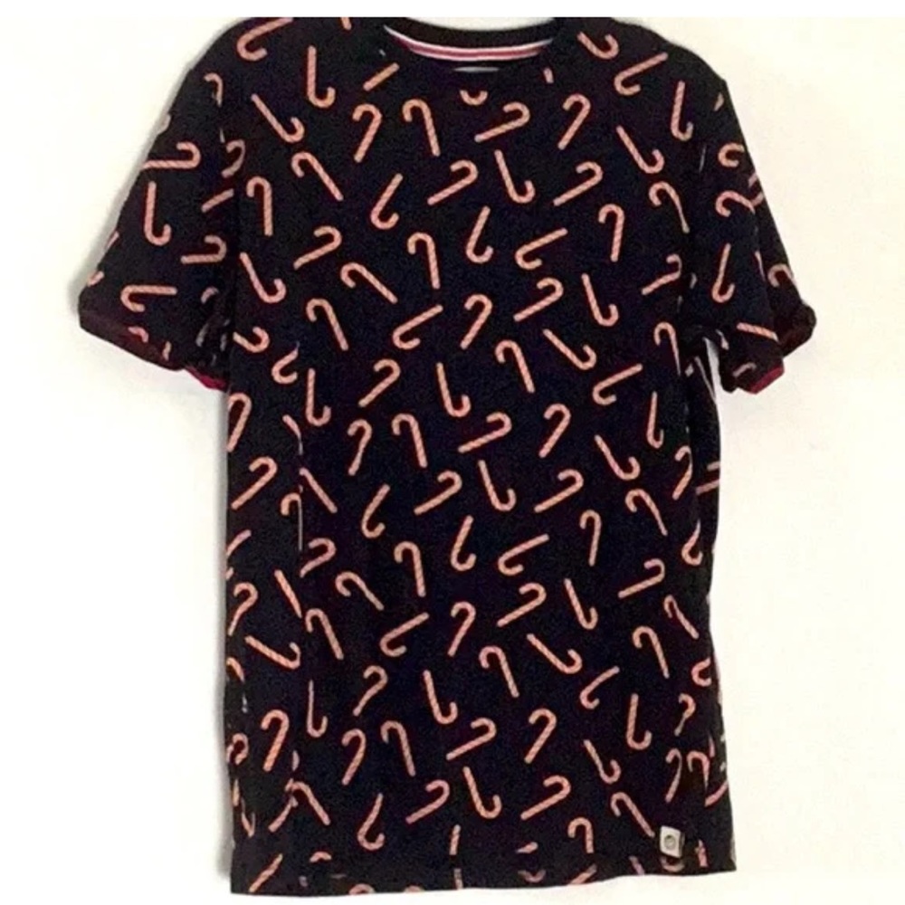 Free Planet-Mens Xmas Christmas Candy Canes T-Shirt, Large, Black, Short Sleeve.